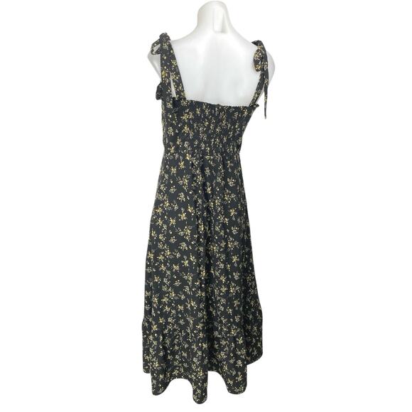 O.P.T Black Yellow Floral Sleeveless Tie Strap Cami Tank Midi A Line Dress Sz L - Picture 2 of 4